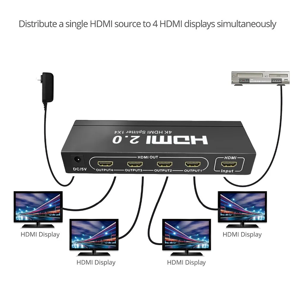 Разветвитель Aikexin 4K HDMI2.0 1 в 4 выхода 4K/60 Гц HDCP2.2 HDMI разветвитель порта 1X4 с