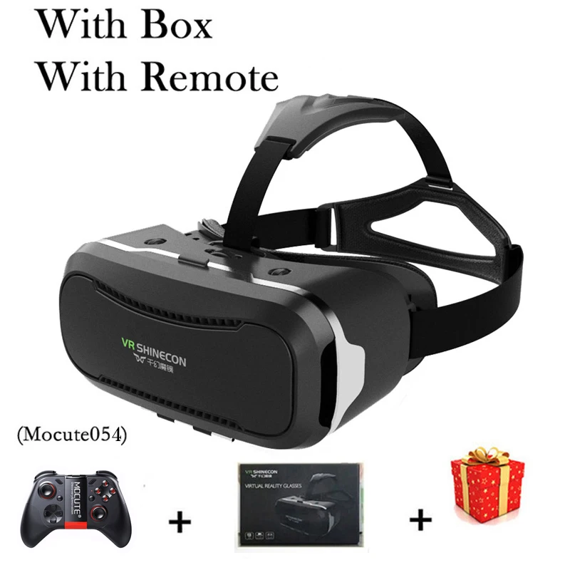 VR Shinecon 2,0 2 веар вр смарт шлем видео триде три 3 D 3D очки виртуальной реальности для iPhone Android смартфонов умные виар игр дополненной телефона комплект видеоочки с экраном контролерами стерео линзы игровые - Цвет: With Box 054 Remote