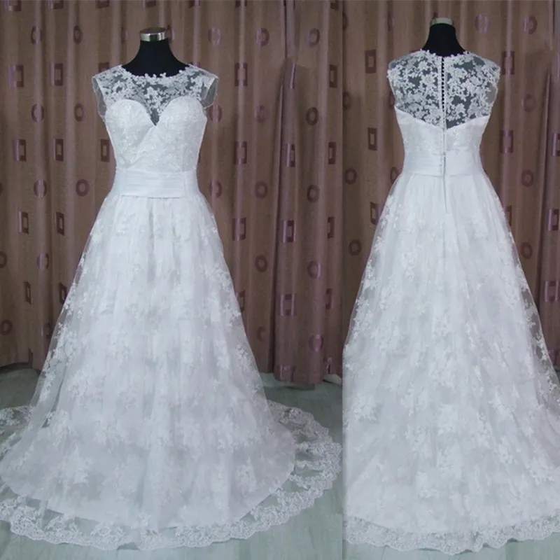 

2019 O-Neck Tank 2 in 1 A-Line Lace Wedding Dress Custom-made Bride Wedding Gown Robe de Soiree Vestido de Noiva