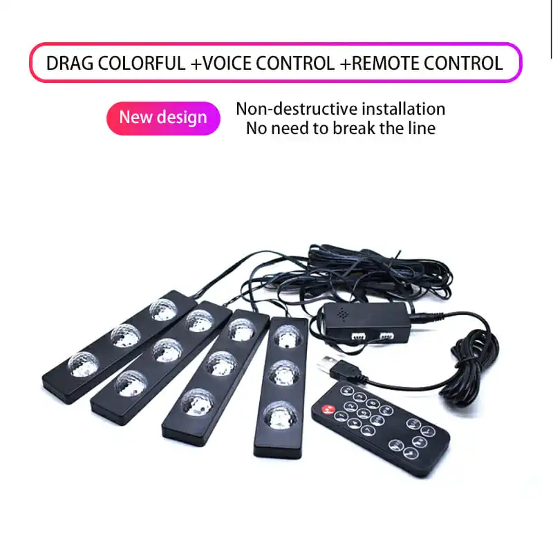 Auto RGB Led strip light Interior Decorative lamp Driving position Light With Remote Kit Wireless Music Control 7 color | Автомобили и