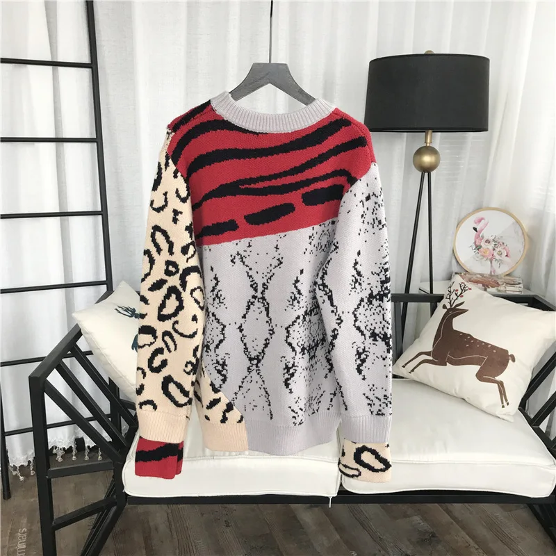 GRUIICEEN 2018 winter new leopard pullovers knitted o-neck streetwear sweater jumper GY2018361 | Женская одежда
