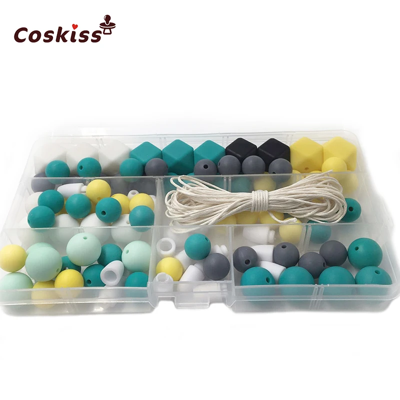 

Silicone Wooden Teething Beads Nursing Necklace DIY Silicone Teething Kit Geometric Hexagon Beads Necklack Baby Teether Toys