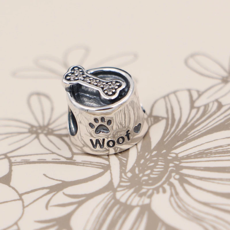 Real Sterling Silver Dog bone bowl woof charms Fit original pandora bracelet 925 silver jewelry AAA quality diy bead | Украшения и