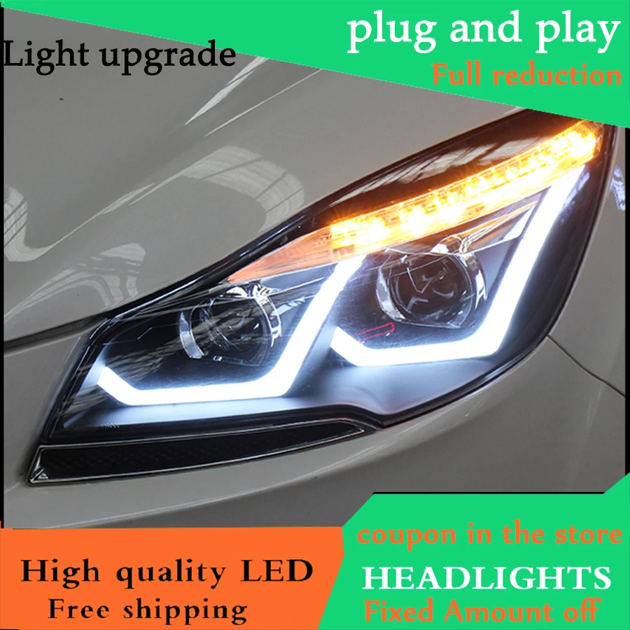 Автомобильный Стайлинг Головной фонарь для Ford Escape 2013-2015 Kuga фары двойной U Angel Eye DRL