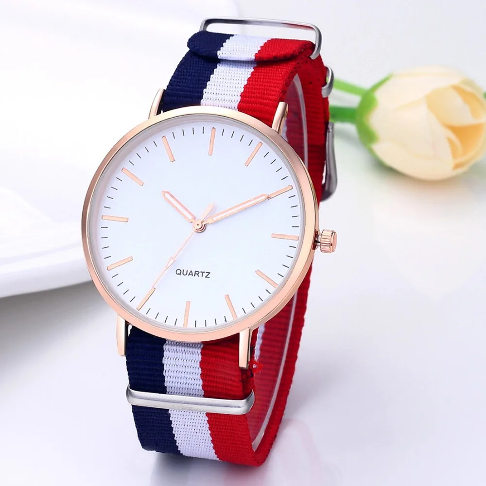 Женские и мужские кварцевые часы простой чехол золотого цвета с нейлоновым