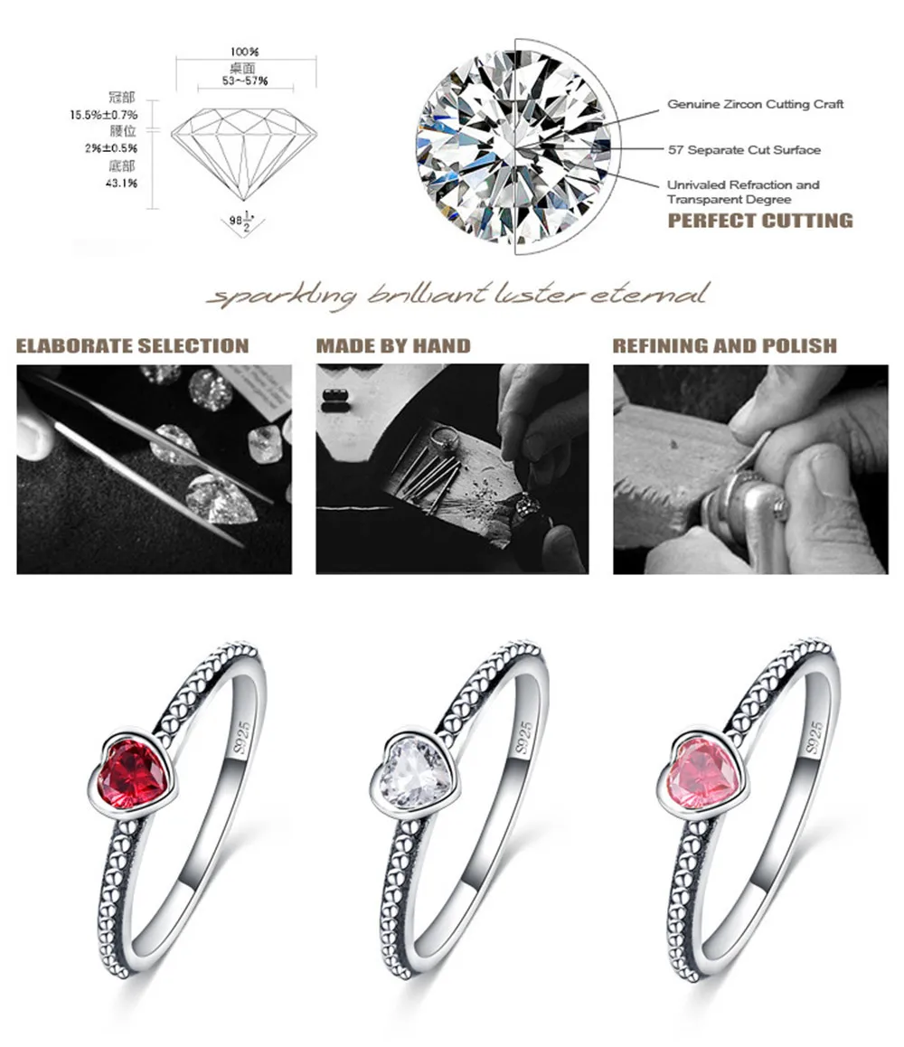New Tredny 925 Sterling Silver Rings for Women Romantic Heart Finger Ring Wedding Jewelry anillos mujer | Украшения и аксессуары
