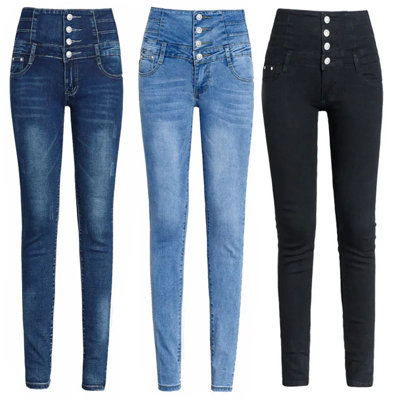 Women Skinny Stretch Denim Pants Female Spring Summer Pencil pants Mom's Plus Size Casual Elastic High Waist jeans mujer