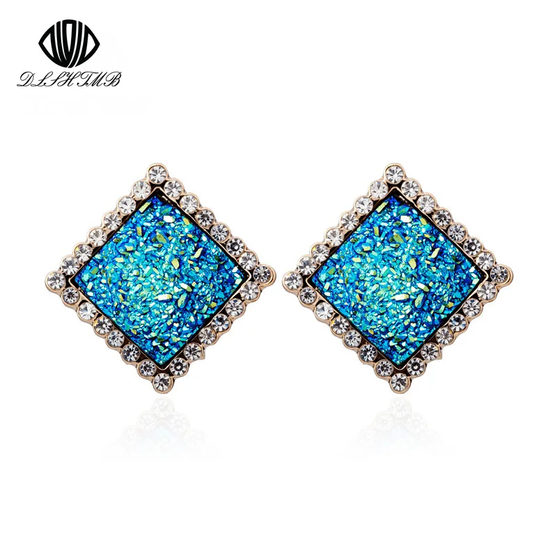 2017 Blue Clip Earring With Luxurious Wedding Square Stage Small Crystal Earrings For Women's Gift | Украшения и аксессуары