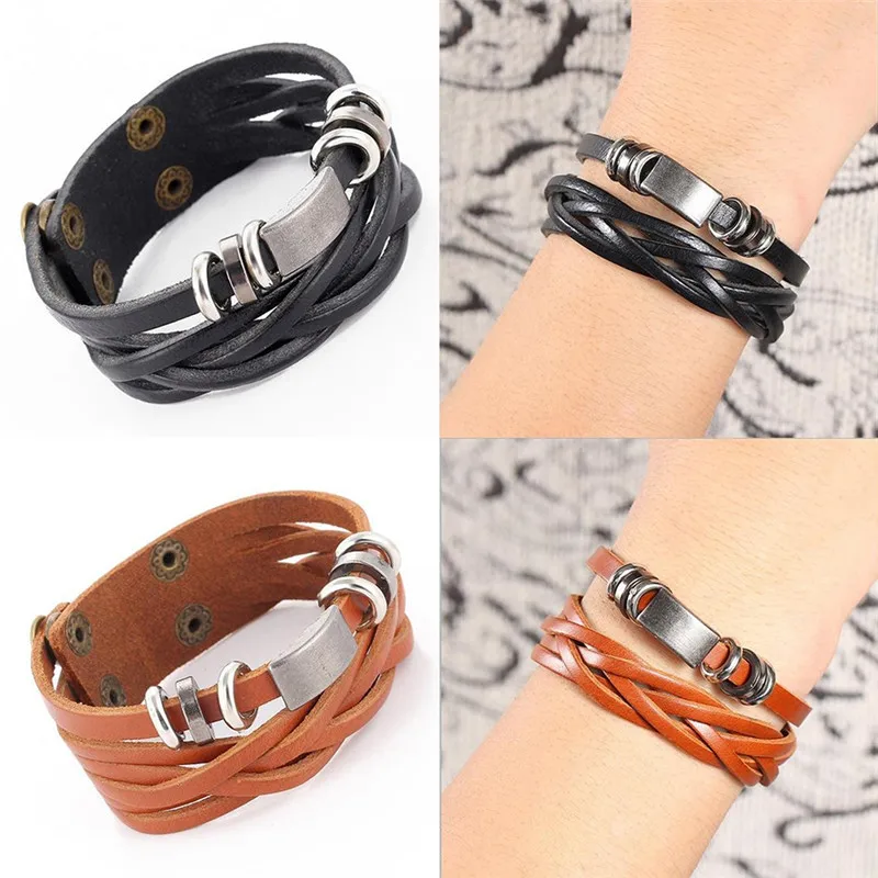 Мужской браслет Pinksee из натуральной кожи в стиле панк ручной работы | Украшения и