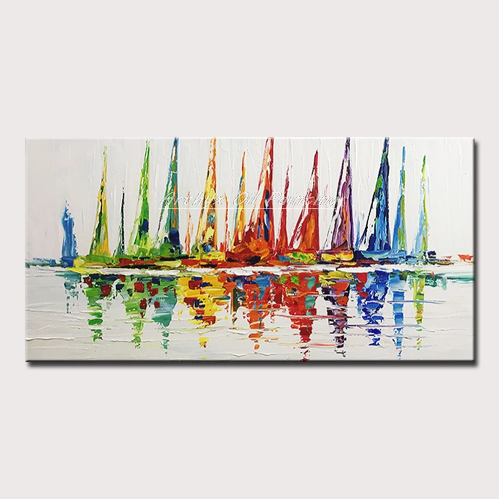

Arthyx Large Size Hand Painted Yacht Ship Boat Sailing Oil Paintings On Canvas Wall Art Pictures Home Decoration For Living Room