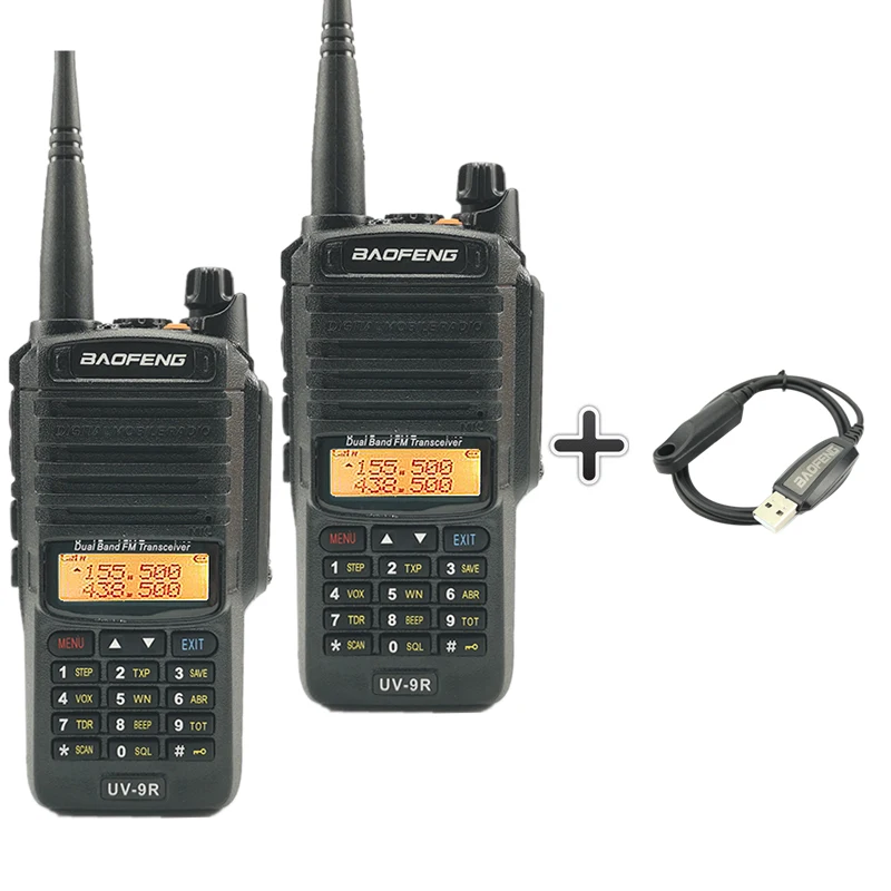 Add 1 program cable 2 шт. Baofeng UV-9R пыле иди и болтай Walkie Talkie “иди и IP67 Водонепроницаемый любительской радиостанции УФ 9R двухстороннее радио CB Ham UV9R дальность 50 км - Цвет: Add 1 program cable