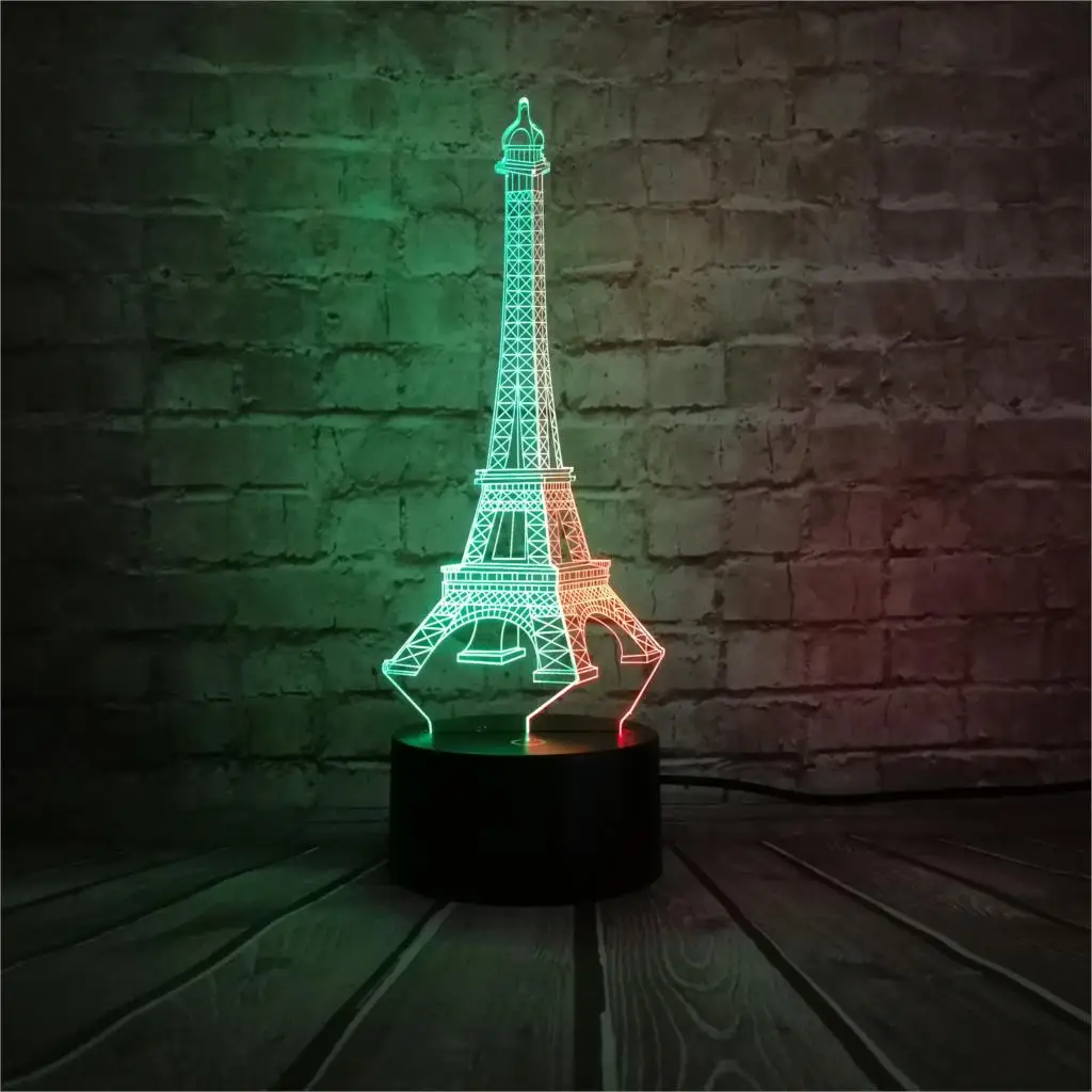 Эйфелевой башни 3D лампа USB ночной Светильник Цвет смешанные настроение
