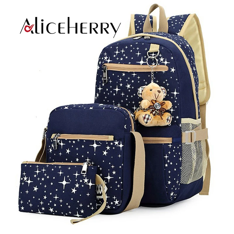 Холщовые женские рюкзаки 3 шт./компл. для девочек-подростков школьные сумки