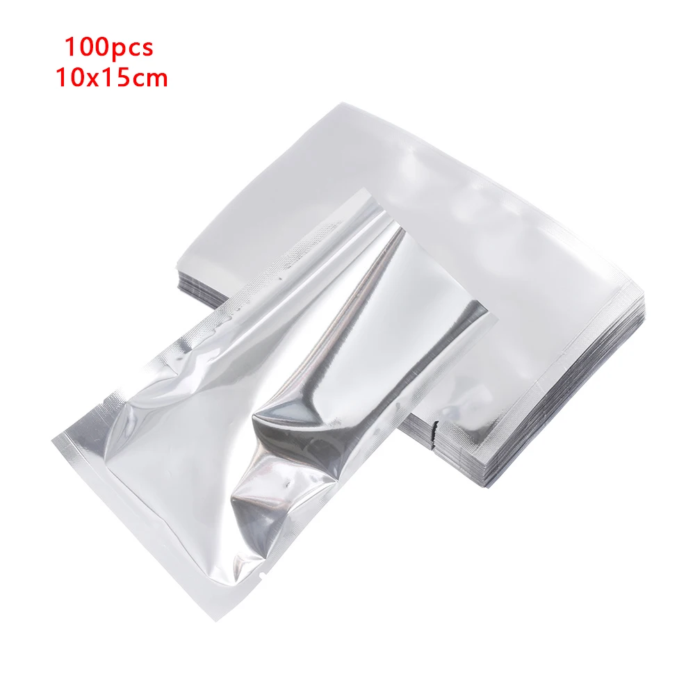 100pcs 10x15cm 100 шт серебряное тепловое уплотнение алюминиевой фольги вакуумные пакеты пищевая сумка для хранения на кухне принадлежности бытовые инструменты для дома - Цвет: 100pcs 10x15cm