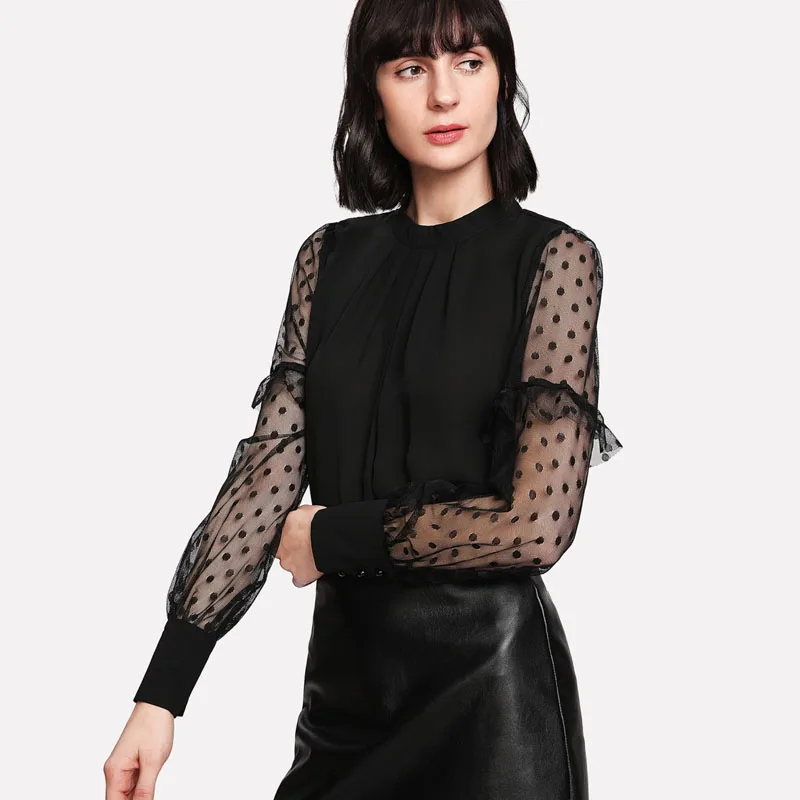 Spring Blusas Feminina Elegant Chiffon Blouses Women Sexy Casual Mesh Patch work Female Shirt Fashion Tops Ladies Lace Blouse |