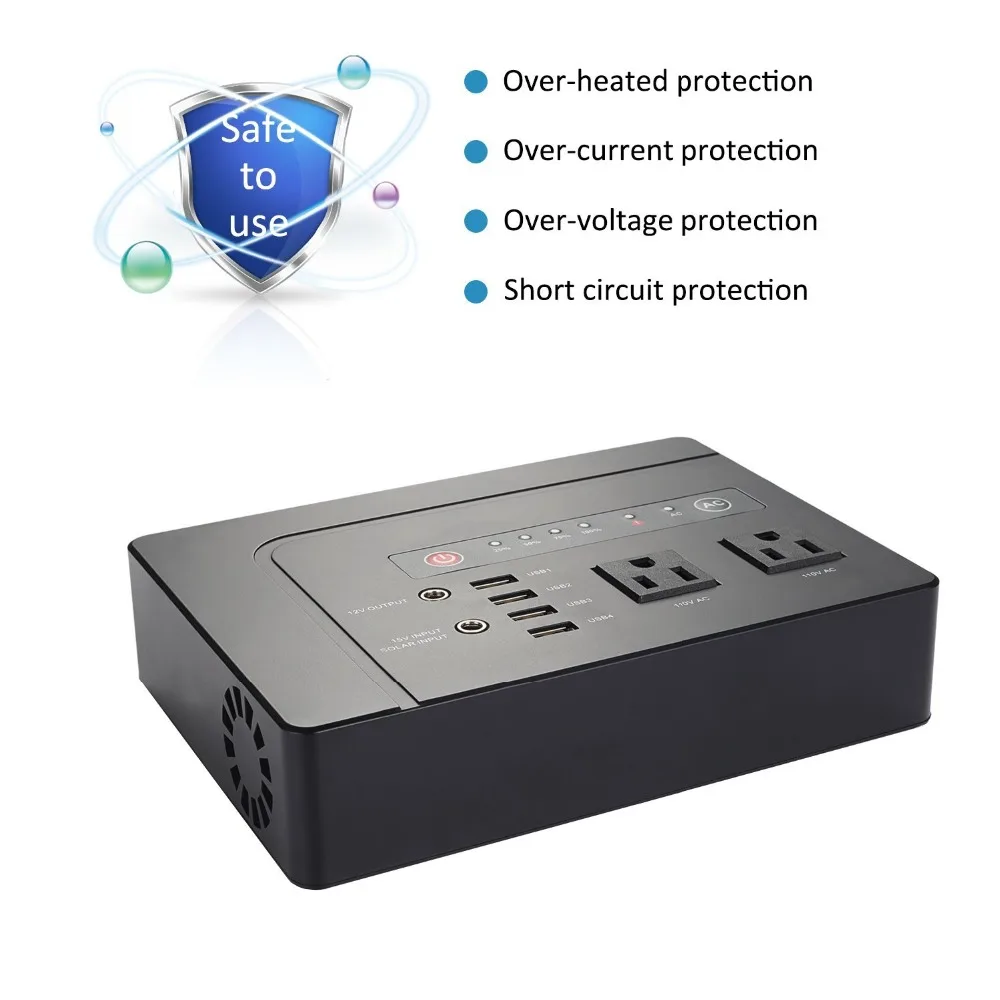 Портативный солнечный генератор 110V 220V Аккумуляторный блок питания станция DC 12V порты, 4 USB выхода для CPAP/дома/кемпинга