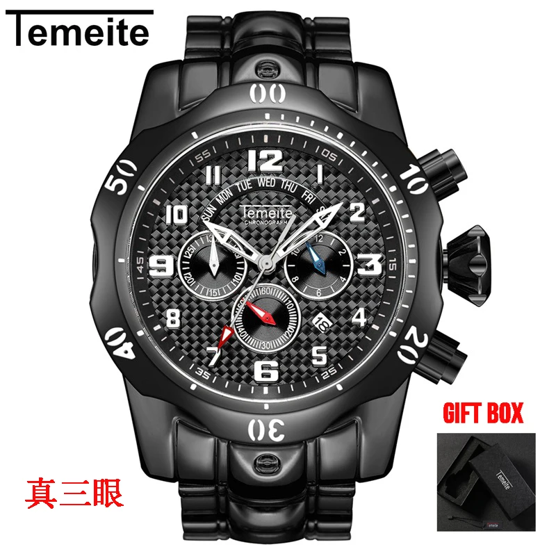 Temeite 10 with box Temeite полностью функциональные Роскошные брендовые Дизайнерские мужские часы кварцевые часы мужские водонепроницаемые мужские наручные часы Relogio Dourado Masculino - Цвет: Temeite 10 with box