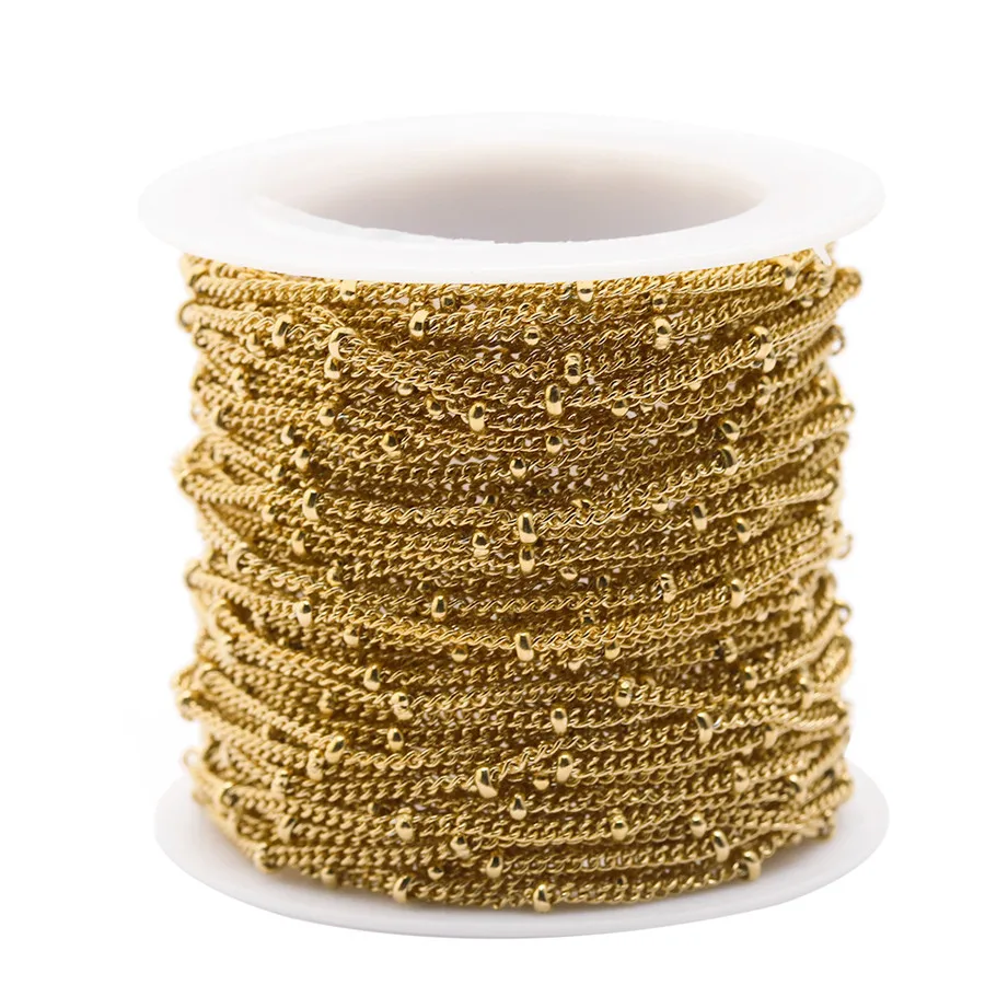 

Ckysee 10Yards/Roll 1.5/2mm Gold Silver Color Stainless Steel Ball Beaded Bulk Chain Necklace For Bracelet Diy Jewelry Findings