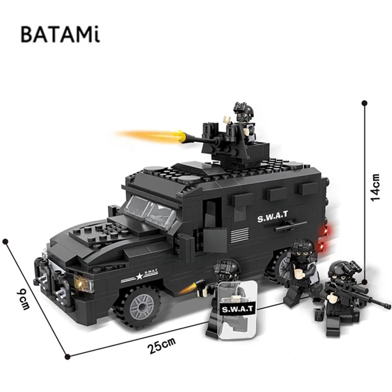 

Model building kits Compatible with city building block Swat Explosion-proof Car sets 423 pcs 4 Bricks minfigures toys