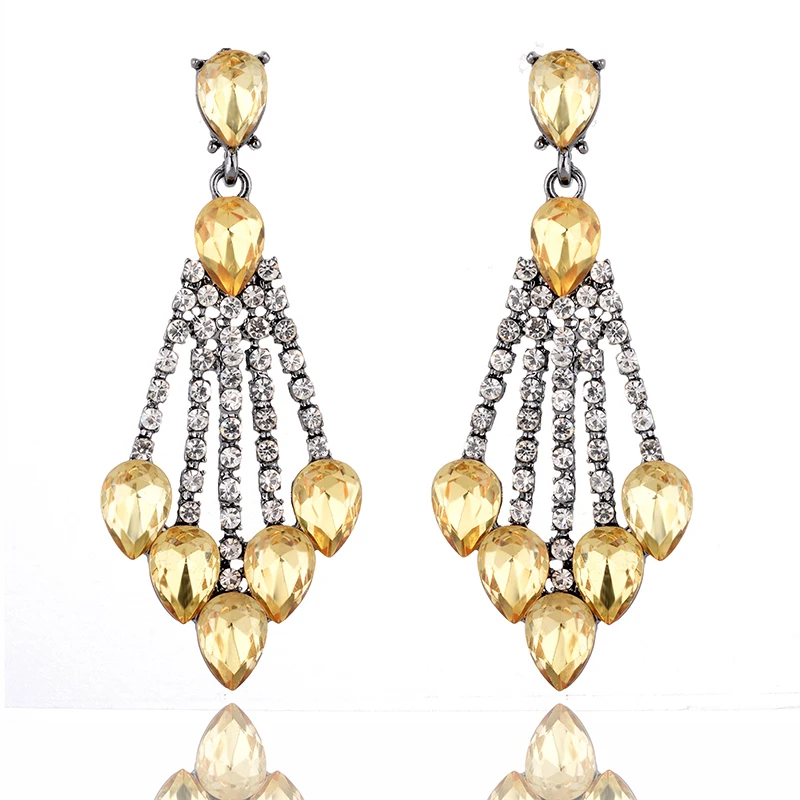 Женские серьги с кристаллами LUBOV ярко желтые металлические гвоздики золотого