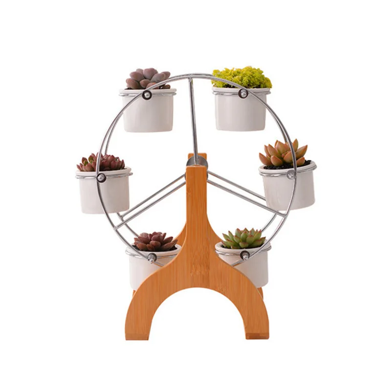 Home Garden Creative Ferris Wheel Flower Pot Bonsai Stand+6Pcs Ceramic Flowerpot Vintage Office Desktop Plant Stand Decorations | Дом и сад