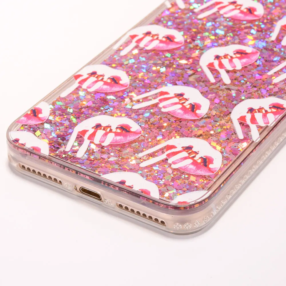 FQYANG Блестящий Алмазный чехол для IPHONE XS X 8 7 губ с рисунком динамическая жидкость