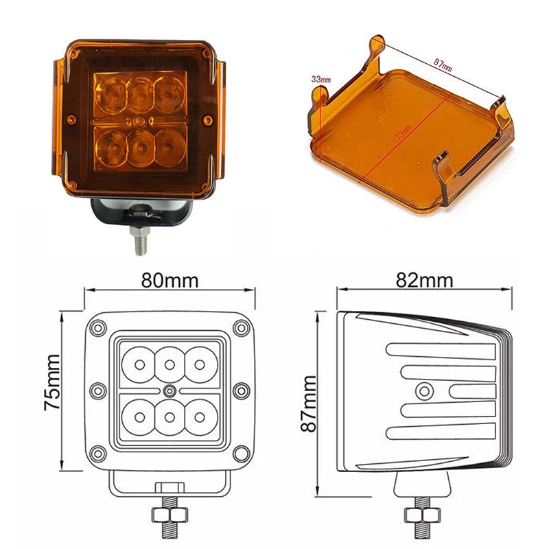 Koop 3Inch 18W Led Verlichting Clear Red Amber Blauw Groen Cover 12V 24V 12W Spot Led Rijden Offroad Vierkante Kubus Licht Mist Koplamp