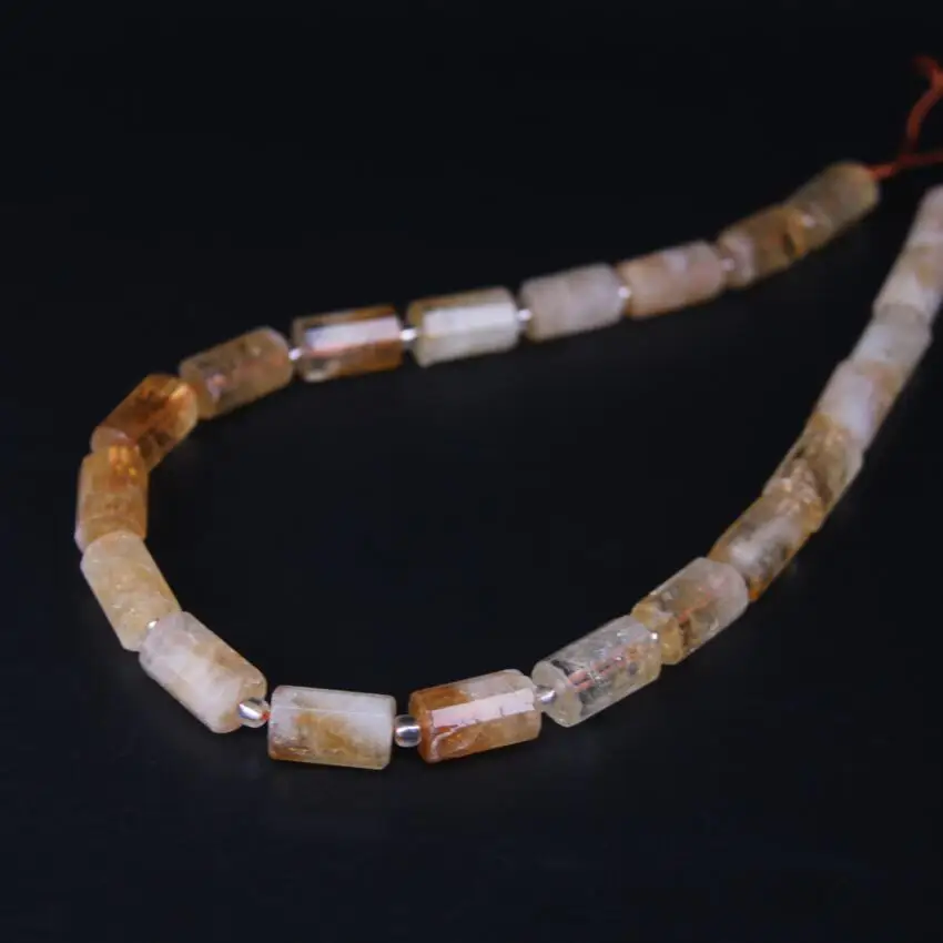 

20-21pcs/strand,Natural Citrines Quartz Faceted Cylinder Nugget Loose Beads,Yellow Crystal Tube Pendant Necklace Bracelet Making