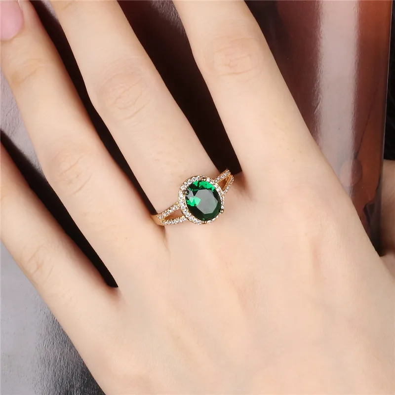 Женское кольцо на палец BUDONG Infinity овальное зеленого цвета с цирконием|anel feminino|women