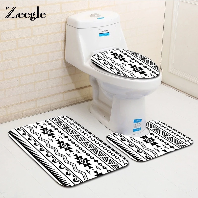

Zeegle 3pcs Bath Mats Coral Fleece Floor Rugs Anti-Slip Bathroom Mat Set Washable Floor Carpet Bath Mat Pedestal Toilet Rug Kits