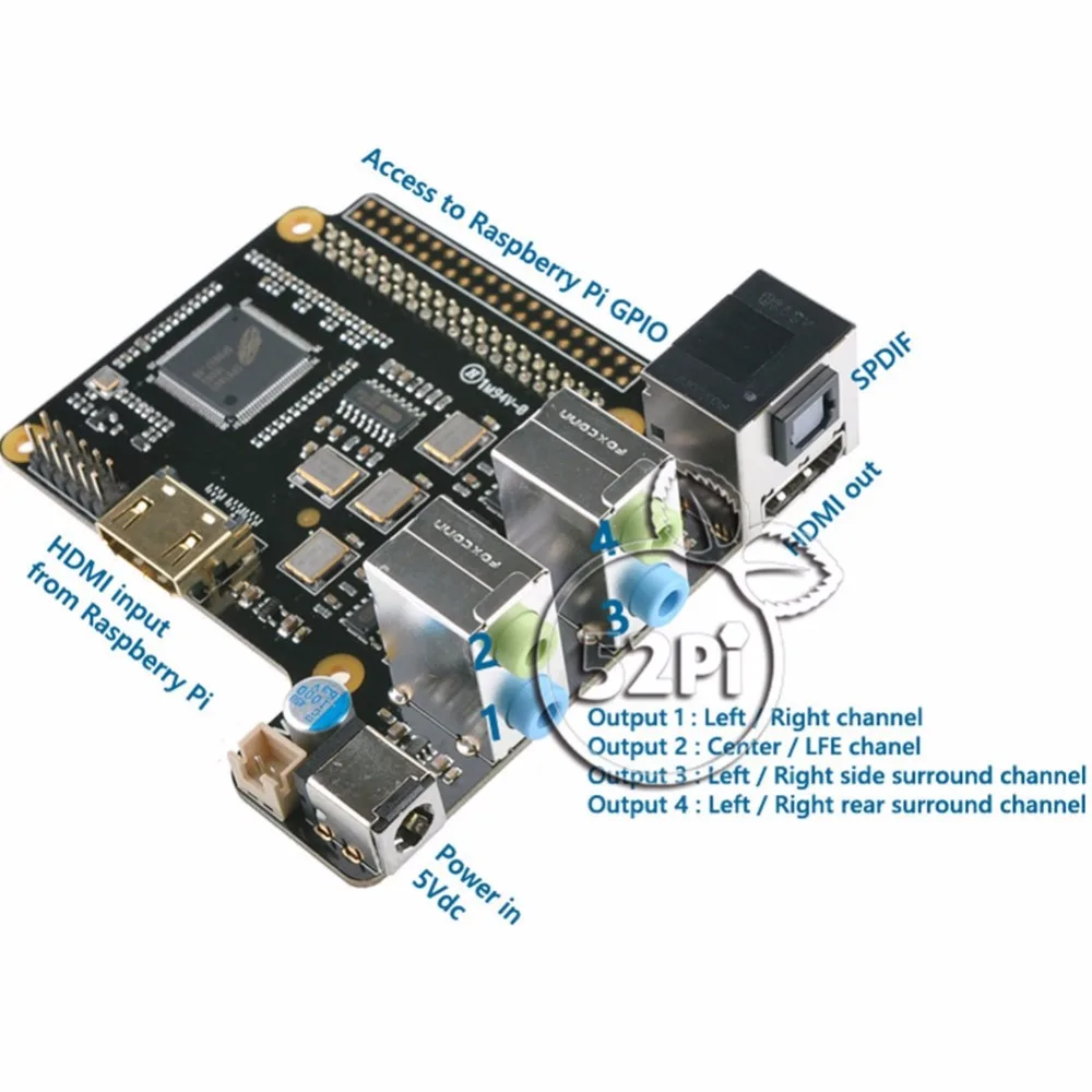 X6000-7.1CH Плата расширения для Raspberry Pi 2 Модель B/3 B и 5 В 4A Питание | Компьютеры офис