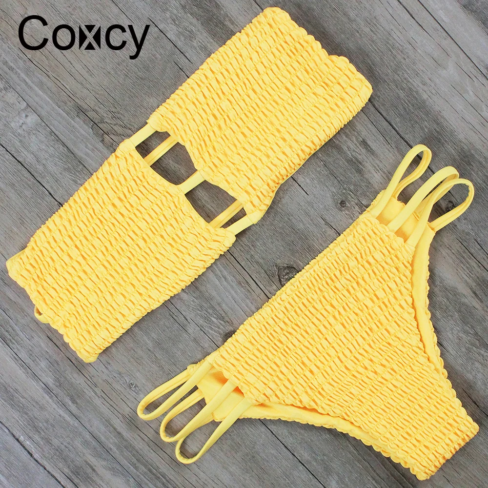 Coxcy Для женщин пикантные копченая бикини купальный костюм двухслойные пляжная