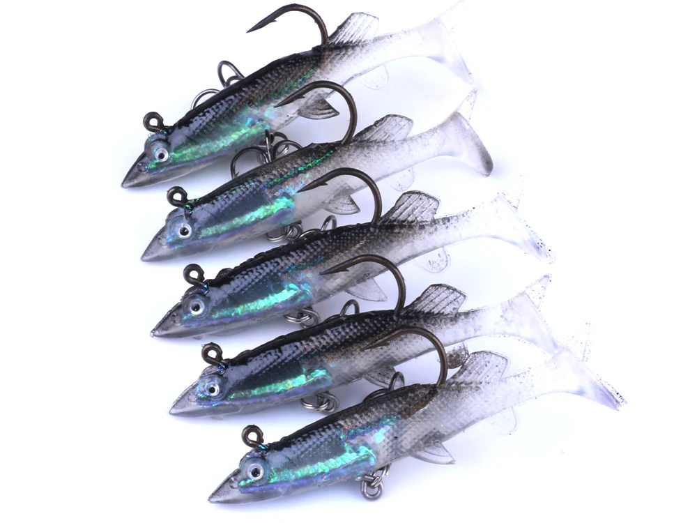 

5Pcs Soft Baits Fishing Lures 8CM 11G Lead Head Artificial Bait T Tail Wobblers Bass Carp Sea Fishing Tackles