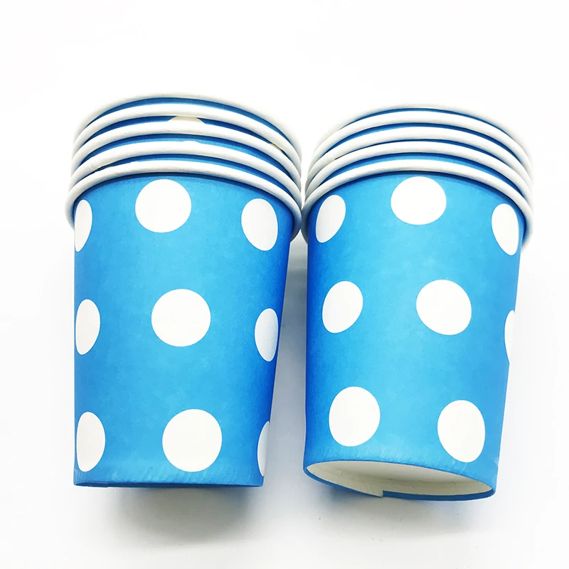 10pcs/lot Blue dots theme cups baby shower party decorations polka birthday supplies blue disposable | Дом и сад