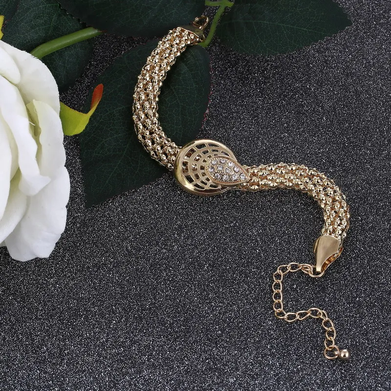 Свадебные золотые ювелирные наборы из Дубая ожерелье и браслет с кристаллами в