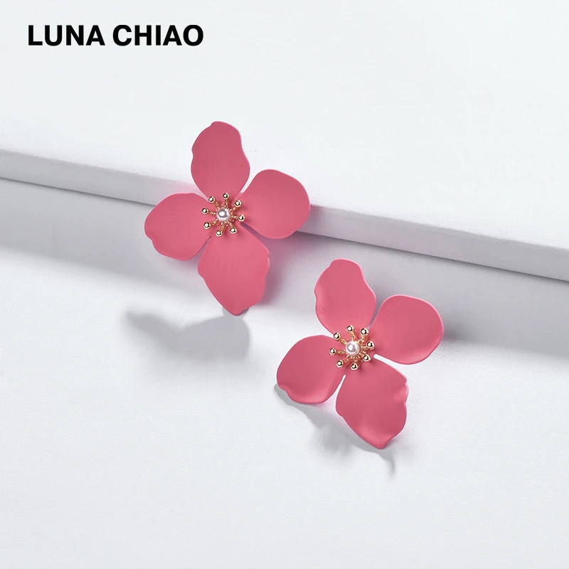 Женские матовые серьги гвоздики с цветком LUNA CHIAO модные ювелирные аксессуары