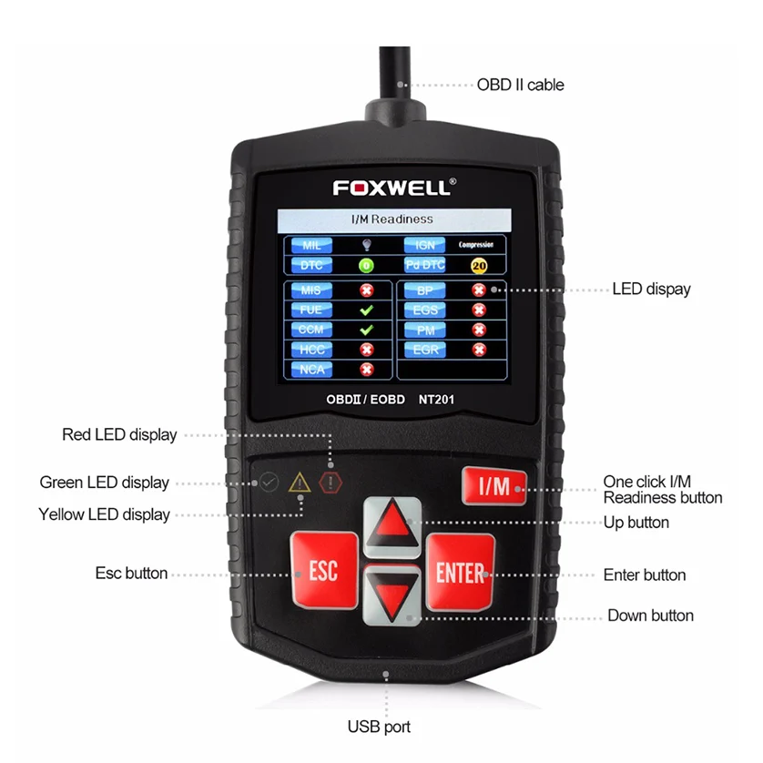 FOXWELL NT201 автомобиля OBD2 двигателя ошибка Reader Сканер выключите MIL индикатор