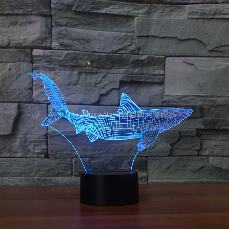 Творческий мультфильм Маленькая акула форма ночник 3D 7 меняющихся цветов