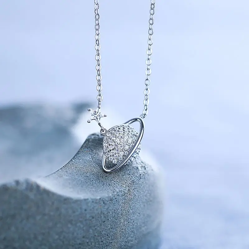 Herwish Дизайн Блестящая планета Подвеска Ожерелье s Bling серебро 925 ювелирные изделия Вселенная женская галактика звезда цепочка Ожерелье