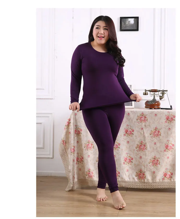 6XL Плюс Размер термобелье женская зимняя одежда теплый костюм из двух предметов