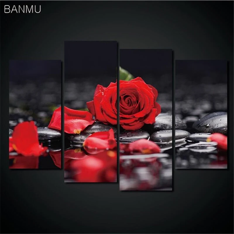 Картина на холсте в современном стиле 4 шт./компл. красная розовая белая цветок