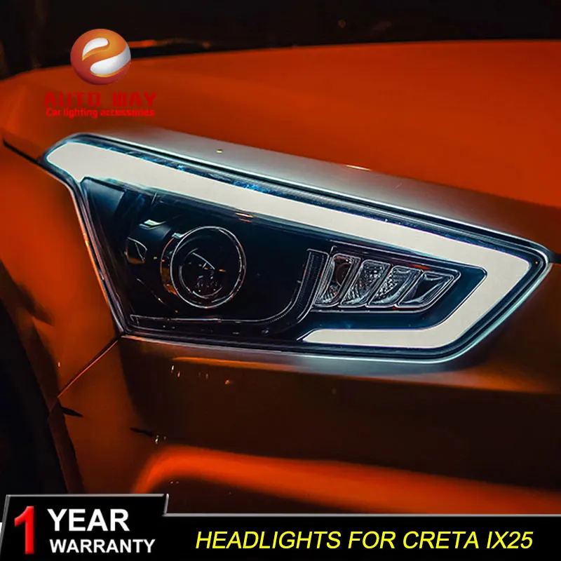 Автомобильный Стильный чехол на головную лампу для hyundai Creta IX25, фара Sentra, светодиодный фонарь DRL H7 D2H Hid, вариант биксенонового луча