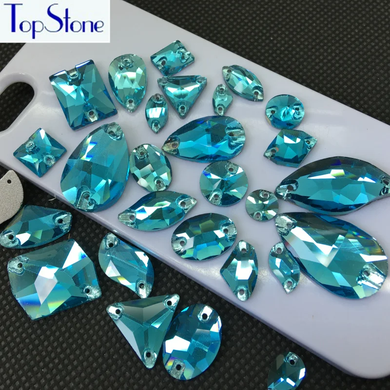 Аквамариновый Цвет стеклянные кристаллы пришивные стразы плоские с задней