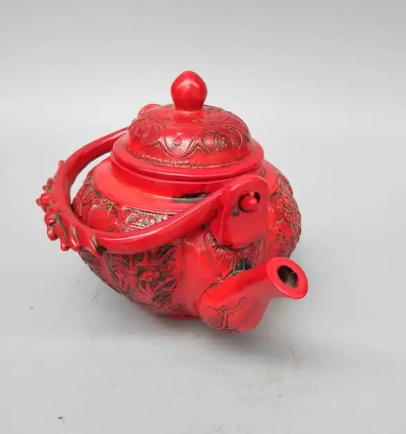 

Chinese imitation red resin double fish China knot teapot