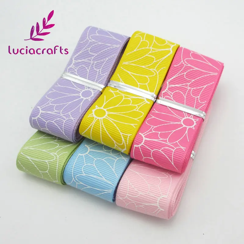Lucia crafts 25 мм полиэфирная атласная лента с цветочным принтом ленты для рукоделия