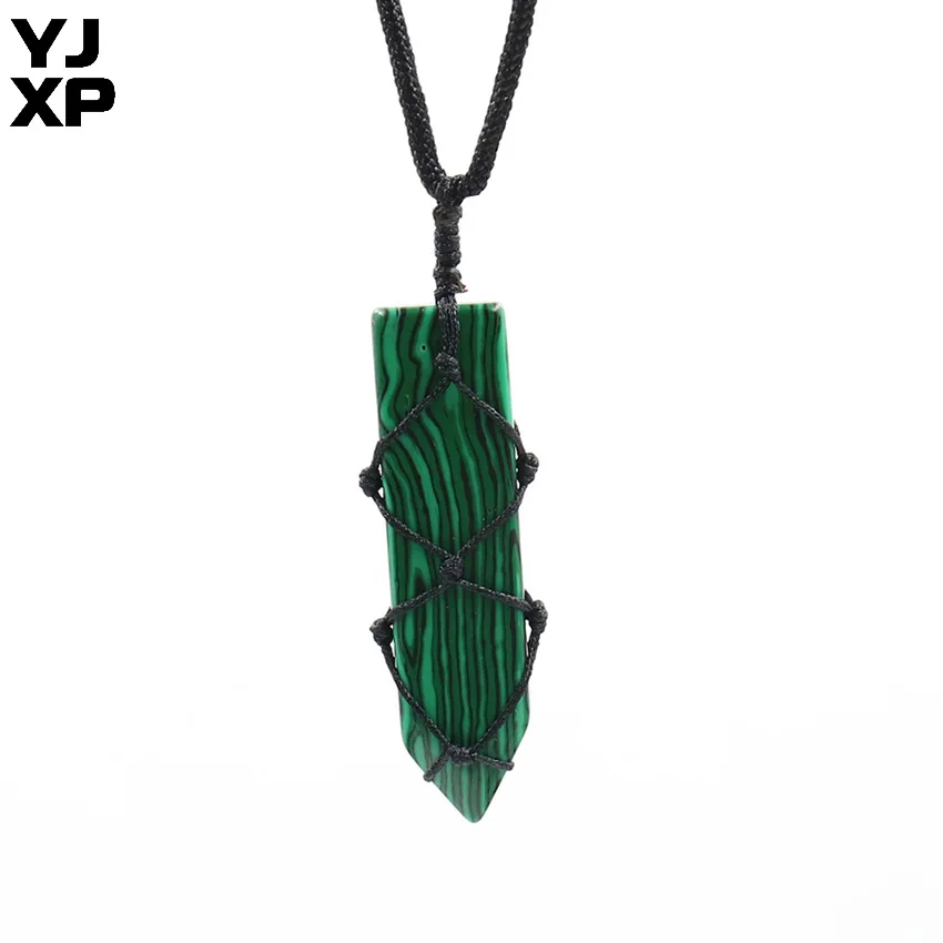 Malachite Stone YJXP черный пеньковый обернутый меч в форме подвески натуральный кристалл кварцовый камень Бохо макраме талисманы тревога рельеф ювелирные изделия - Окраска металла: Malachite Stone