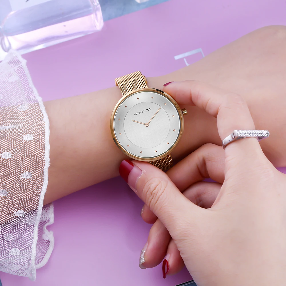 MINIFOCUS Роскошные модные женские часы из нержавеющей стали сетчатый ремешок платье
