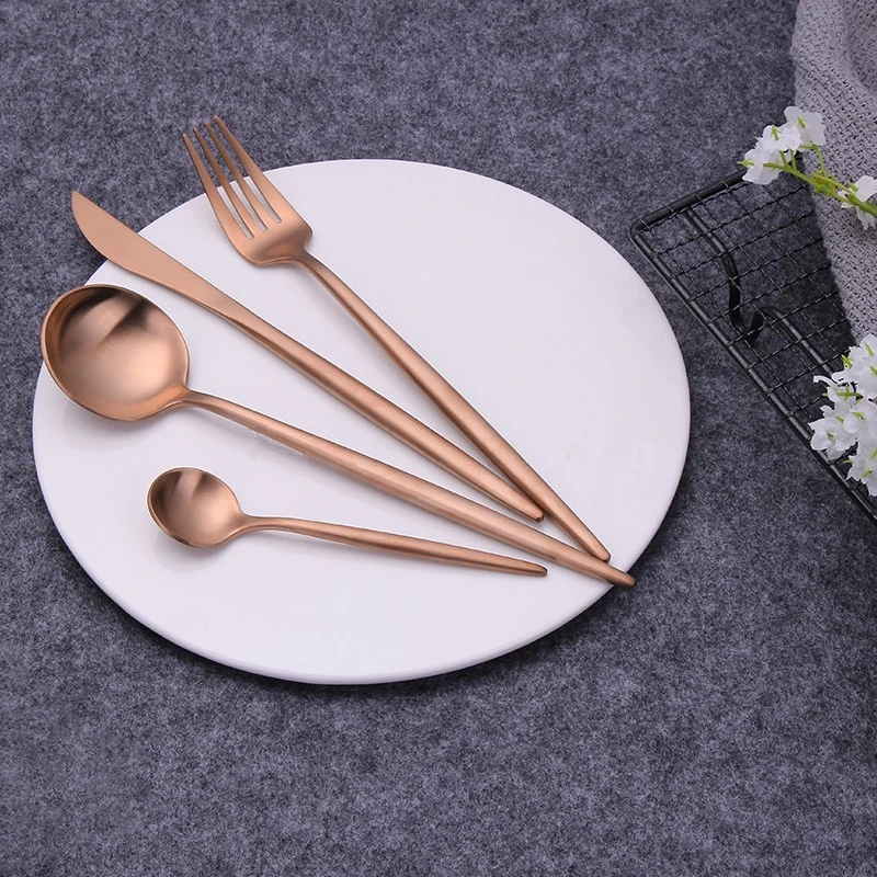 Набор посуды 30 шт матовые розовые Золотые Столовые приборы вилка ложка набор