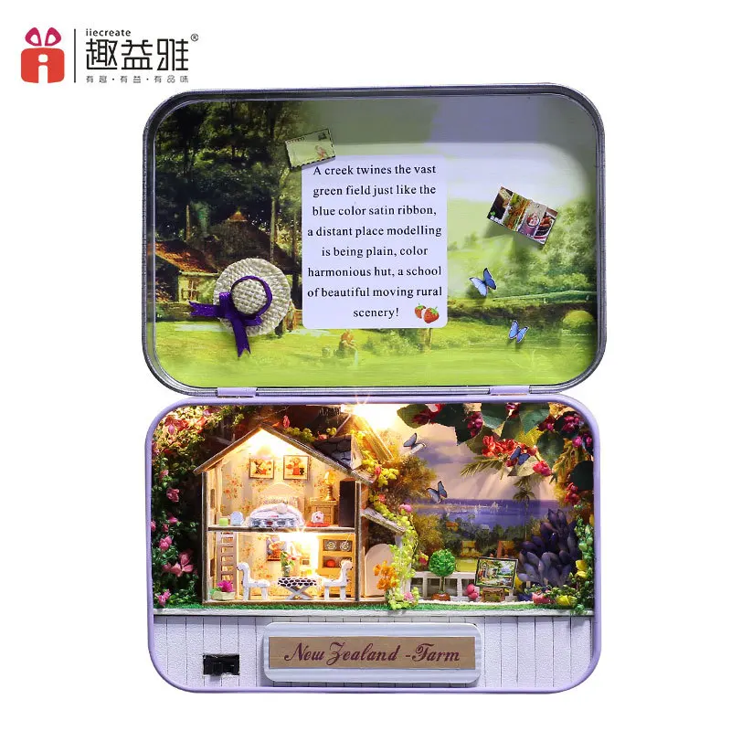 

T007 Doll House Diy miniature Wooden Dollhouse miniaturas Furniture Toy House Doll For Birthday Gift Box New Zealand pastures