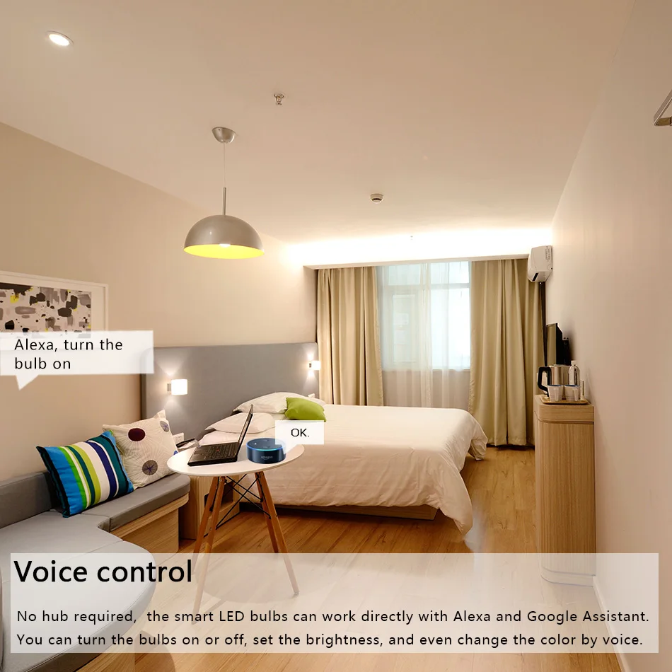 Светодиодная лампа E27 умная Wifi Alexa/Google Home 7 Вт приложение WIFI Пульт дистанционного